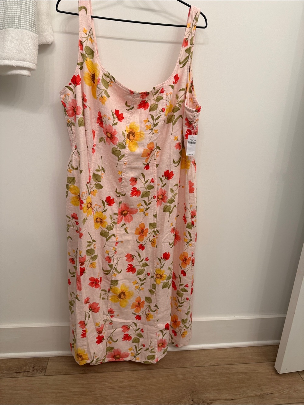 Sleeveless Floral Midi Dress in Pink with Yellow & Pink & Red Blooms